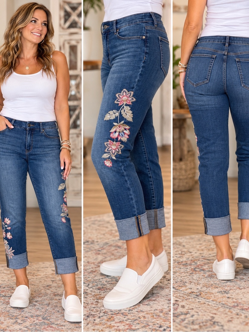 Chico’s 1.5P (size 10) petite cropped capri-length embroidered denim jeans pants